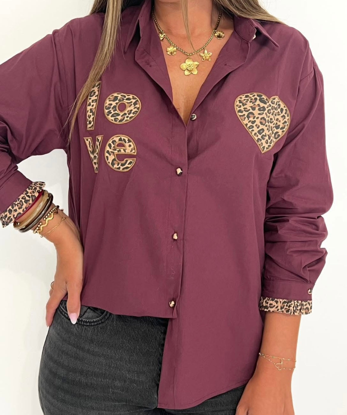 Chemise LOVE burgundy léopard