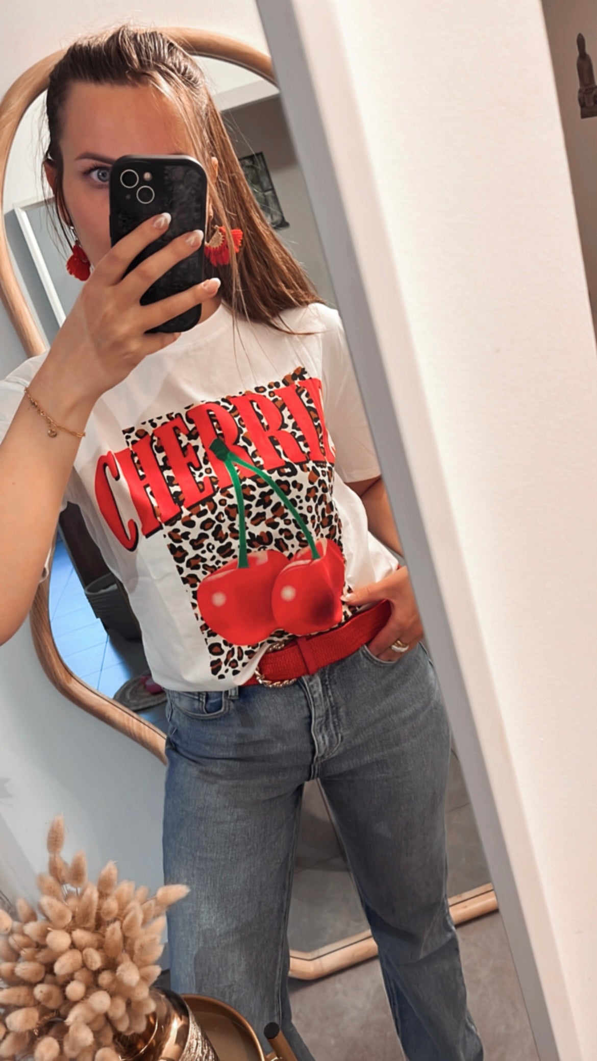 T-shirt cherry léopard rouge
