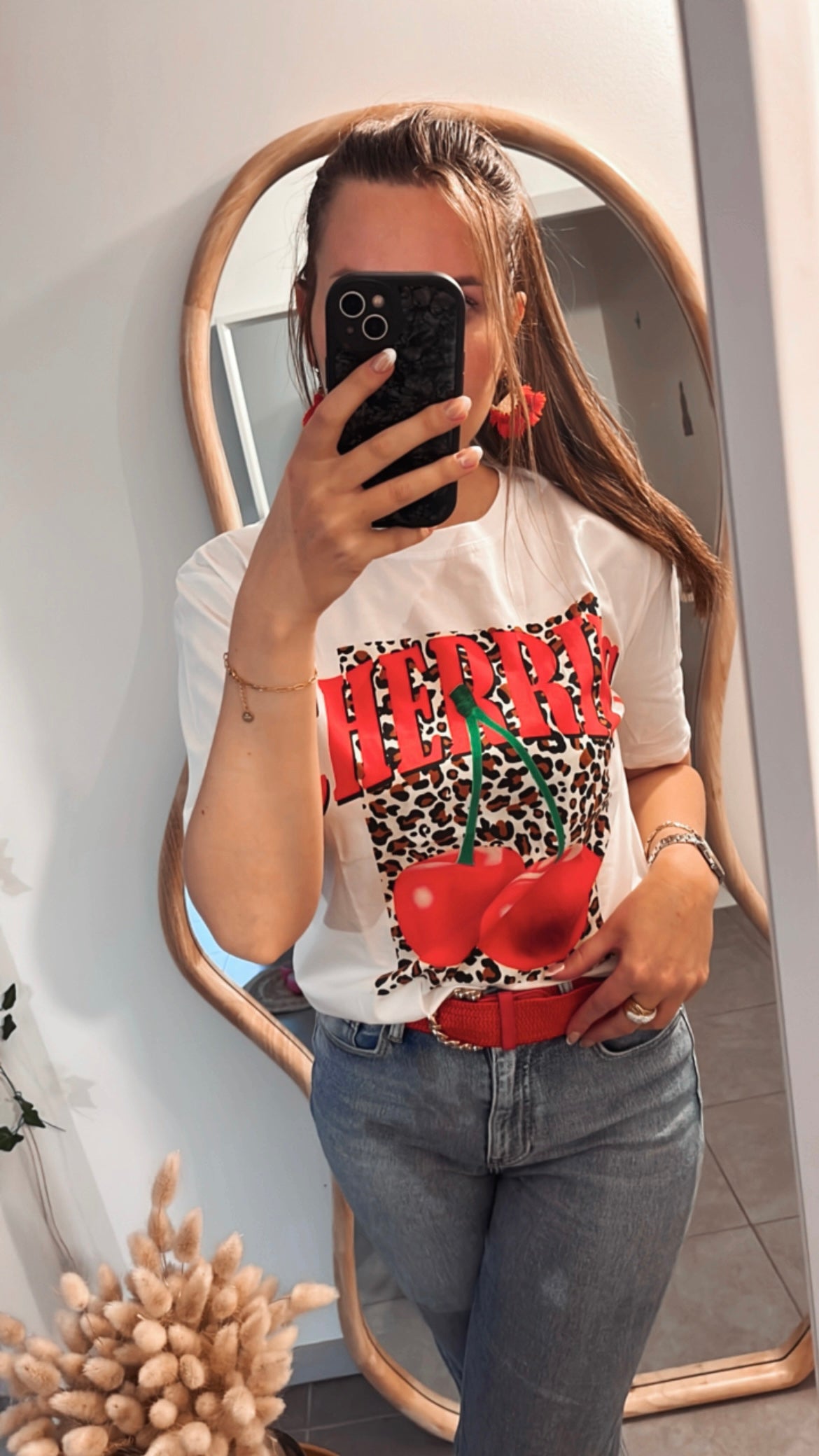 T-shirt cherry léopard rouge