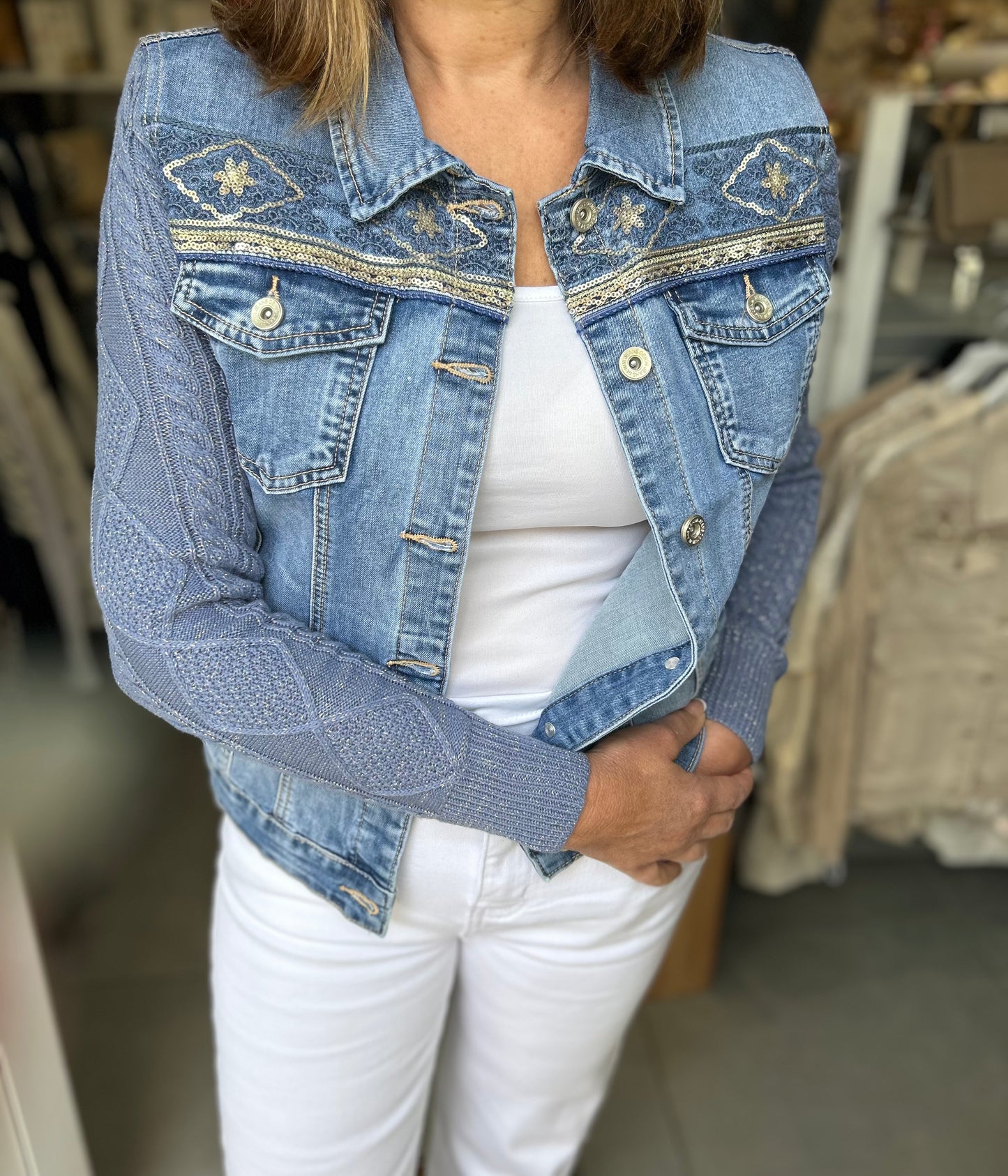 Veste en jeans bi matière