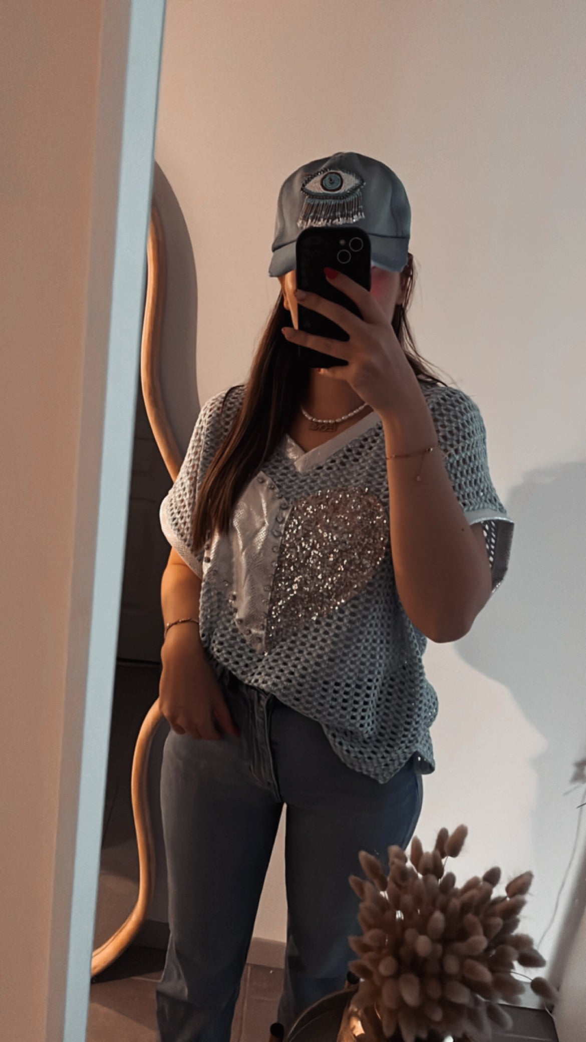 T-shirt cœur, maille ajouré