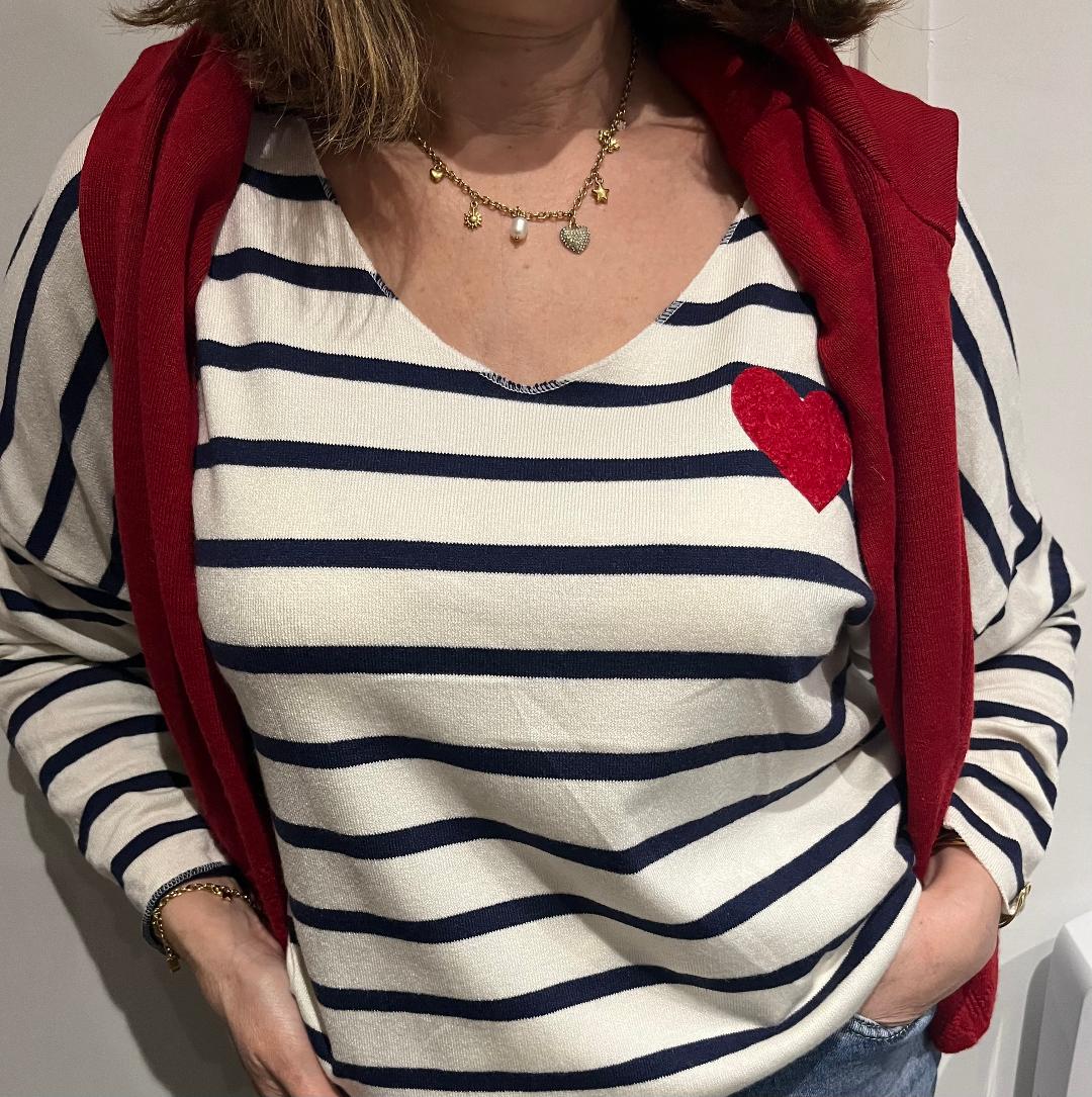 Pull rayée coeur
