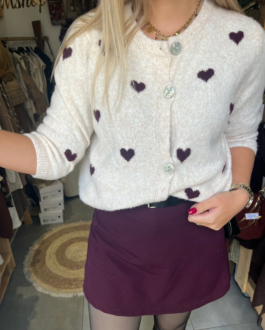 Gilet cœur beige et prune